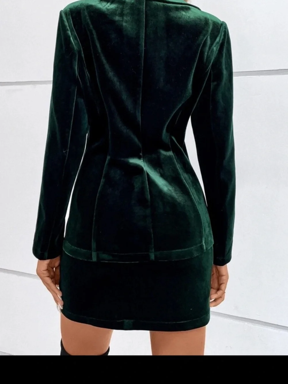 Velvet Two-Piece Blazer & Skirt Set in Deep Green - Picture 2 of 2